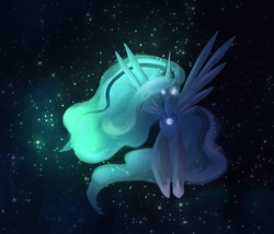 Size: 1140x975 | Tagged: safe, artist:runxkidxrun, princess luna, pony, g4, dark, female, glowing eyes, solo, space