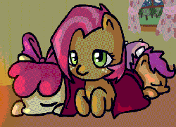 Size: 450x327 | Tagged: dead source, safe, artist:fox-artist13, apple bloom, babs seed, scootaloo, sweetie belle, g4, animated, cutie mark crusaders, female, sleeping, sleepover