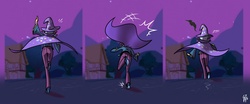 Size: 1280x533 | Tagged: safe, artist:glancojusticar, trixie, human, g4, magic duel, boots, cape, clothes, comic, female, hat, high heels, humanized, scene interpretation, shoes, solo, tripsie, trixie's cape, trixie's hat