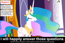 Size: 1024x672 | Tagged: safe, princess celestia, comic:celestia's servant interview, g4, caption, interview, meta