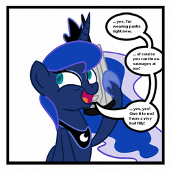 Size: 500x500 | Tagged: source needed, safe, artist:extremeasaur5000, princess luna, pony, g4, exploitable meme, female, luna phone meme, meme, phone, phone sex, solo, talking, we don't normally wear clothes