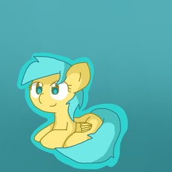 Size: 650x650 | Tagged: dead source, safe, artist:lumi-nosity, sunshower raindrops, pegasus, pony, g4, female, mare, prone, simple background, smiling, solo