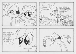 Size: 1280x914 | Tagged: safe, artist:the-ross, mayor mare, rainbow dash, g4, winter wrap up, comic, male, mordecai, regular show