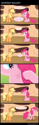 Size: 820x2600 | Tagged: safe, artist:ohitison, applejack, pinkie pie, trixie, earth pony, pony, g4, magic duel, ^^, alicorn amulet, breathing, comic, duo, duo female, ears, eyes closed, female, futurama, gills, male, mare, no mouth, no nose, reference, sarcasm