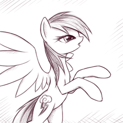 Size: 602x602 | Tagged: safe, rainbow dash, pegasus, pony, g4, bipedal, female, mare, monochrome, sketch, solo