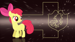 Size: 2732x1536 | Tagged: safe, artist:elsdrake, apple bloom, earth pony, pony, g4, female, logo, solo, vector, wallpaper