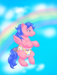 Size: 566x746 | Tagged: safe, artist:thiscrispykat, baby firefly, pony, g1, diaper, female, filly, rainbow, solo