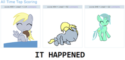 Size: 716x346 | Tagged: safe, derpy hooves, lyra heartstrings, pegasus, pony, derpibooru, g4, exploitable meme, female, juxtaposition, juxtaposition win, mare