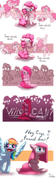 Size: 607x1920 | Tagged: safe, artist:siden, pinkie pie, rainbow dash, earth pony, pegasus, pony, g4, too many pinkie pies, crying, doubt, female, floppy ears, good end, mare, multeity, pinkamena diane pie, self-doubt, silhouette, surprised, too much pink energy is dangerous