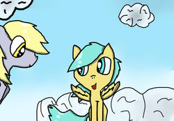 Size: 900x630 | Tagged: safe, artist:absol341, derpy hooves, sunshower raindrops, pegasus, pony, g4, cloud, female, mare