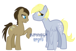 Size: 900x601 | Tagged: dead source, safe, artist:icedroplet, derpy hooves, doctor whooves, time turner, earth pony, pegasus, pony, g4, crying, dopey hooves, duo, female, male, mare, rule 63, simple background, stallion, the doctoress, transparent background, watermark