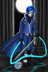 Size: 900x1353 | Tagged: safe, artist:icedroplet, princess luna, human, g4, humanized, male, prince artemis, rule 63, solo, sword, weapon