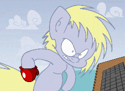 Size: 500x364 | Tagged: safe, artist:extradan, derpy hooves, oc:jerky hooves, g4, animated, boxing gloves, flash, keyboard, punch, tumblr