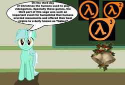 Size: 887x605 | Tagged: safe, lyra heartstrings, g4, chalkboard, gabe newell, half-life, human studies101 with lyra, it's not going to happen, meme