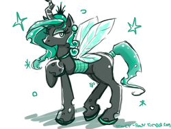 Size: 800x600 | Tagged: safe, artist:stoney pony, queen chrysalis, changeling, changeling queen, g4, 30 minute art challenge, crown, crystallized, female, green changeling, jewelry, regalia