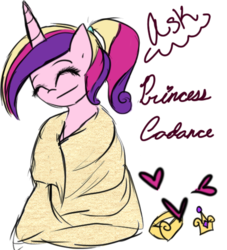 Size: 500x550 | Tagged: safe, artist:sugarberry, princess cadance, alicorn, pony, g4, ask-cadance, cute, eyes closed, female, mare, simple background, solo, towel, transparent background