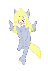 Size: 397x587 | Tagged: safe, artist:silverfang999, derpy hooves, human, g4, blushing, chibi, eared humanization, eyes closed, female, humanized, simple background, solo, squee, tailed humanization, winged humanization