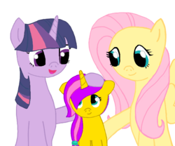 Size: 600x500 | Tagged: safe, artist:equestriasponies, fluttershy, twilight sparkle, oc, oc:herbal essence, pegasus, pony, unicorn, g4, family, female, floppy ears, implied sunny starscout, lesbian, magical lesbian spawn, mama twilight, offspring, parent:fluttershy, parent:twilight sparkle, parents:twishy, ship:twishy, shipping, simple background, transparent background, unicorn twilight