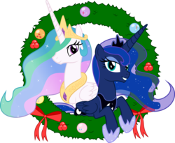 Size: 3660x3000 | Tagged: safe, artist:takua770, princess celestia, princess luna, alicorn, pony, g4, christmas, duo, duo female, female, mare, royal sisters, siblings, simple background, sisters, transparent background, vector