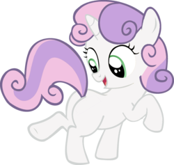 Size: 1800x1705 | Tagged: safe, artist:cwossie, sweetie belle, pony, g4, one bad apple, butt, female, looking back, open mouth, plot, raised hoof, raised leg, recolor, simple background, smiling, solo, transparent background, vector