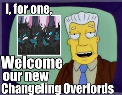 Size: 487x382 | Tagged: safe, changeling, g4, caption, image macro, kent brockman, male, the simpsons