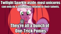 Size: 960x540 | Tagged: safe, cheerilee, twilight sparkle, earth pony, pony, g4, cheerilee pun, exploitable meme, meme, pun