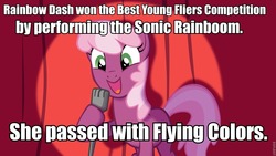 Size: 960x540 | Tagged: safe, cheerilee, rainbow dash, g4, cheerilee pun, exploitable meme, meme, pun, sonic rainboom