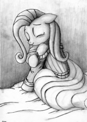 Size: 3383x4764 | Tagged: safe, artist:missxschizo, fluttershy, g4, clothes, monochrome, sweater, sweatershy