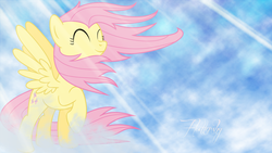 Size: 1920x1080 | Tagged: safe, artist:leonbrony, fluttershy, g4, cloud, cloudy, text, vector, wallpaper, windswept mane