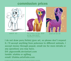 Size: 1572x1339 | Tagged: safe, artist:1eg, fluttershy, pinkie pie, twilight sparkle, earth pony, pony, unicorn, g4, commission, commission info, unicorn twilight, wingless