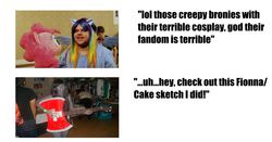 Size: 1298x680 | Tagged: safe, human, adventure time, brony, cosplay, hater, irl, irl human, male, meta, photo, text