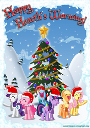 Size: 2480x3508 | Tagged: safe, artist:gray--day, applejack, fluttershy, pinkie pie, rainbow dash, rarity, twilight sparkle, g4, clothes, hat, hearth's warming eve, mane six, santa hat, scarf