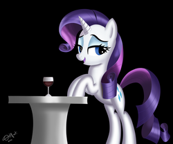 Size: 2013x1677 | Tagged: safe, artist:warfost, rarity, pony, unicorn, g4, alcohol, bipedal, drink, female, hooves on the table, solo, table, wine, wine glass