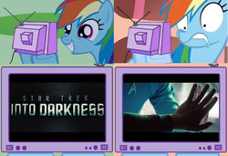 Size: 1318x900 | Tagged: safe, rainbow dash, pony, g4, exploitable meme, meme, photo, star trek, tv meme