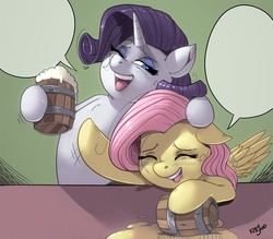 Size: 1280x1122 | Tagged: safe, artist:kevinsano, fluttershy, rarity, pony, g4, blank, cider, comic, drunk, drunk rarity, drunkershy, duo, exploitable, laughing flarity, template, you