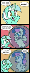 Size: 1535x3780 | Tagged: safe, artist:epulson, bon bon, lyra heartstrings, sweetie drops, pony, sea pony, unicorn, g4, angry, bon bon is not amused, bubble, comic, cute, duo, implied transformation, in bubble, seapony bon bon, shoo be doo, species swap, underwater, water