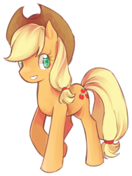 Size: 450x600 | Tagged: safe, artist:azamono, artist:kyorokyoro, applejack, earth pony, pony, g4, female, looking at you, mare, outline, simple background, smiling, solo, standing, three quarter view, transparent background, white outline