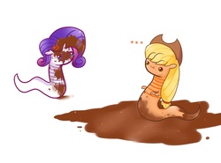 Size: 1280x949 | Tagged: safe, artist:mylittlewormys, applejack, rarity, worm, g4, ..., cross-popping veins, dirty, mud, species swap, worms