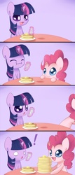 Size: 780x1825 | Tagged: safe, artist:solar-slash, pinkie pie, twilight sparkle, g4, :3, comic, cute, diapinkes, hilarious in hindsight, pancakes, twiabetes