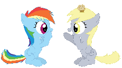 Size: 535x300 | Tagged: safe, artist:tomdantherock, derpy hooves, rainbow dash, g4, animated, female, filly, filly derpy, filly derpy hooves, filly rainbow dash, muffin, pattycakes, simple background, transparent background, younger