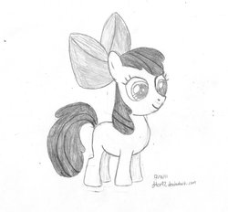 Size: 1280x1189 | Tagged: safe, artist:dtcx97, apple bloom, earth pony, pony, g4, apple bloom's bow, blank flank, bow, hair bow, monochrome, sketch, solo