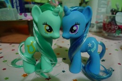 Size: 756x504 | Tagged: safe, artist:matcharoll, lyra heartstrings, trixie, pony, unicorn, g4, brushable, irl, photo, toy