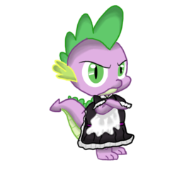 Size: 500x500 | Tagged: safe, artist:mileselectric, spike, dragon, g4, clothes, crossdressing, lusty baby dragon maid, maid, simple background, solo, transparent background, unamused