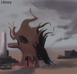 Size: 800x760 | Tagged: safe, artist:fiasko0, fallout equestria, g4, concept art, golden oaks library, harsher in hindsight, library, no pony