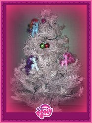 Size: 717x960 | Tagged: safe, pinkie pie, rainbow dash, rarity, g4, official, brushable, christmas, irl, photo, toy, tree
