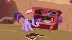 Size: 1176x662 | Tagged: safe, screencap, twilight sparkle, g4, lesson zero, book, youtube caption