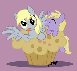 Size: 840x773 | Tagged: safe, artist:scruffytoto, derpy hooves, dinky hooves, pegasus, pony, g4, drawing, equestria's best mother, female, mare, muffin