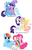 Size: 912x1412 | Tagged: safe, artist:thepurplecranberry, fluttershy, pinkie pie, rainbow dash, rarity, trixie, twilight sparkle, g4, blushing, female, lesbian, licking, ship:flarity, ship:pinkiedash, ship:twixie, shipping, tail bite