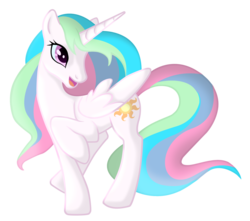 Size: 1615x1428 | Tagged: safe, artist:nalesia, princess celestia, pony, g4, cute, cutelestia, female, mare, missing accessory, open mouth, pretty princess, raised hoof, raised leg, simple background, smiling, solo, transparent background, vector