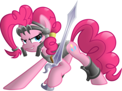 Size: 3153x2364 | Tagged: safe, artist:itchykitchy, pinkie pie, pony, g4, armor, female, simple background, solo, sword, transparent background, vector